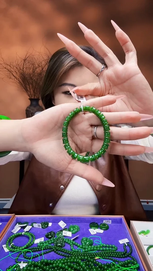 未镶嵌手串和田玉卡7*8碧玉竹节手串 BI12-YZJSC多样性发一