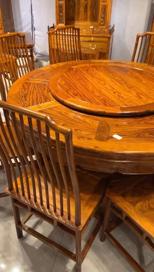 花梨木类圆桌九件套家具