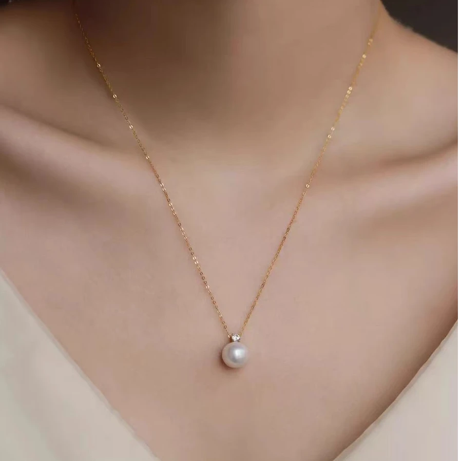 钛钢项链 法式优雅气质高级锆石仿珍珠项链