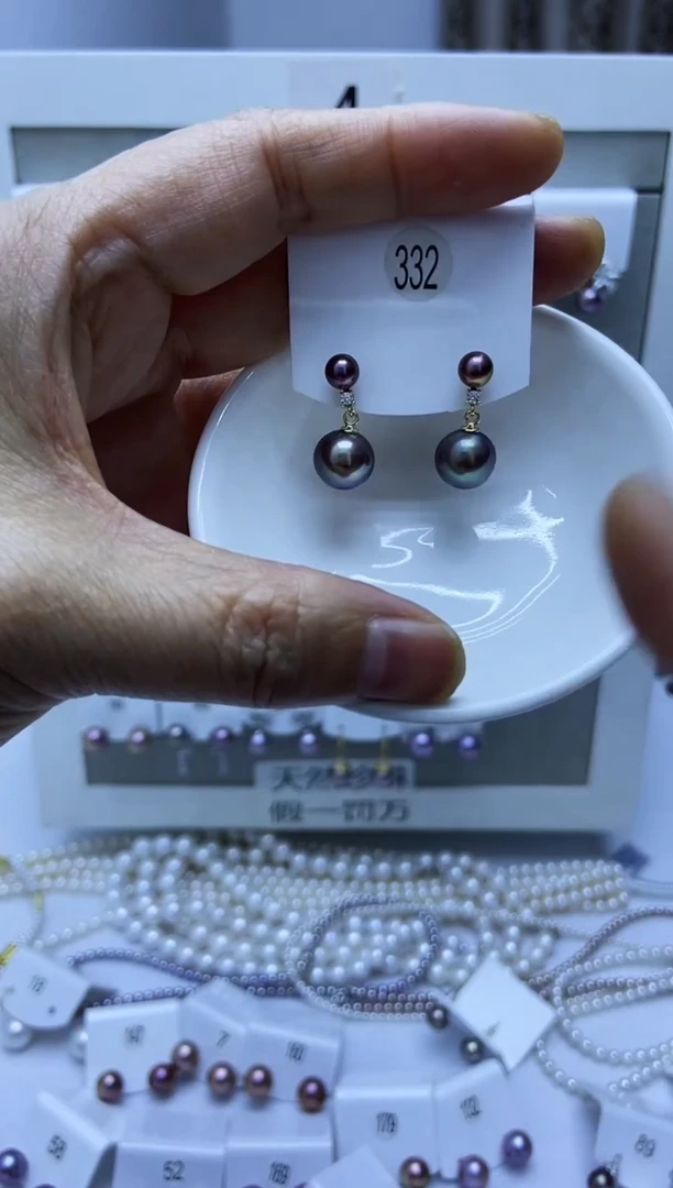 银S925镶嵌耳饰淡水珍珠332