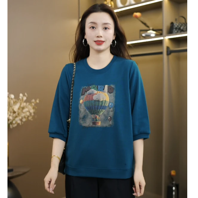 【气球中袖】衣长61-64高品质樱花棉 圆领休闲开叉卫衣减龄遮肉上衣