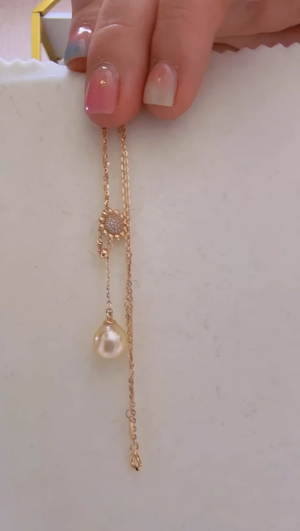 【闪购商品】海水珍珠颈饰未镶嵌南洋金珠9.9mm+S925银一体链