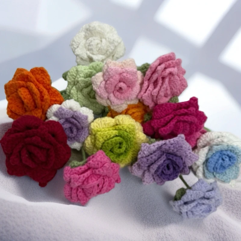 钩织针织玫瑰毛线花束成品适合送闺蜜教师节老师礼物20支批发