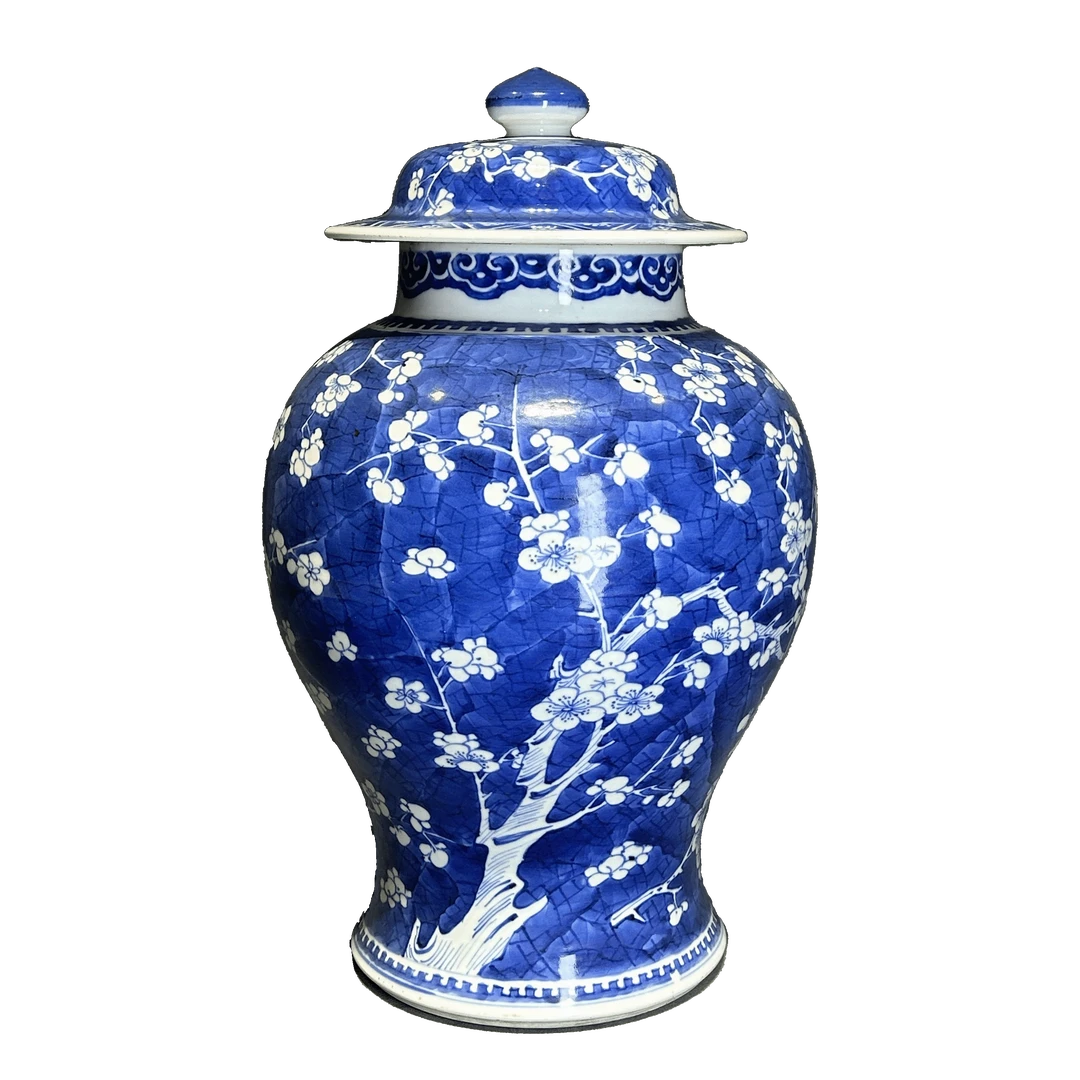 25321322t青花冰梅折枝花卉纹将军罐
