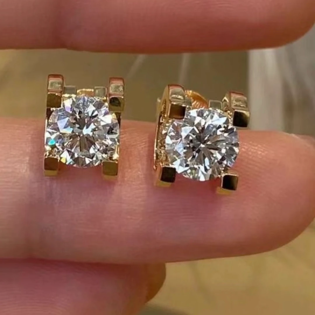 实验室培育钻石【钻石山谷】1克拉牛头18K金经典钻石耳钉轻奢时尚款