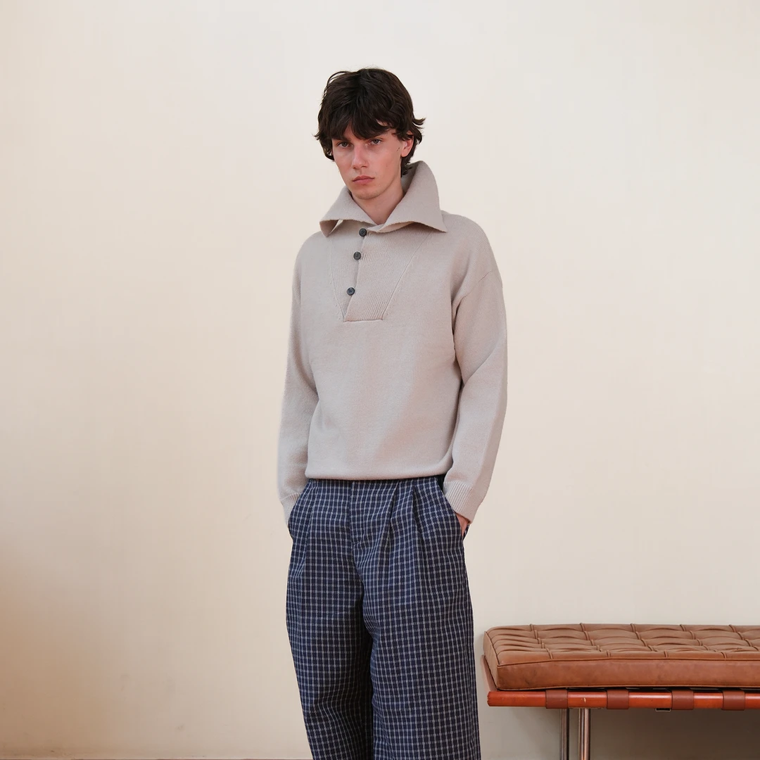 Set for life 25FW 静谧感斜襟高领侧扣针织衫