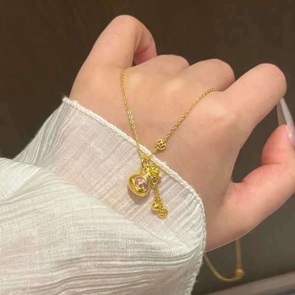 铜合金项链 新中式国风招财钱袋子项链女轻奢精美不掉色福袋坠链