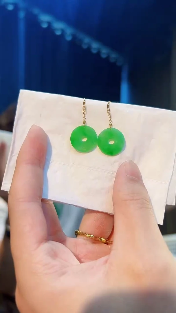 翡翠18K金镶嵌耳饰缅料A货/支持复检/一对