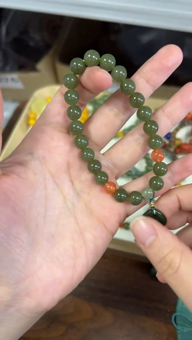 手链未镶嵌和田玉和田玉南红公主扣搭配款手链[1910]