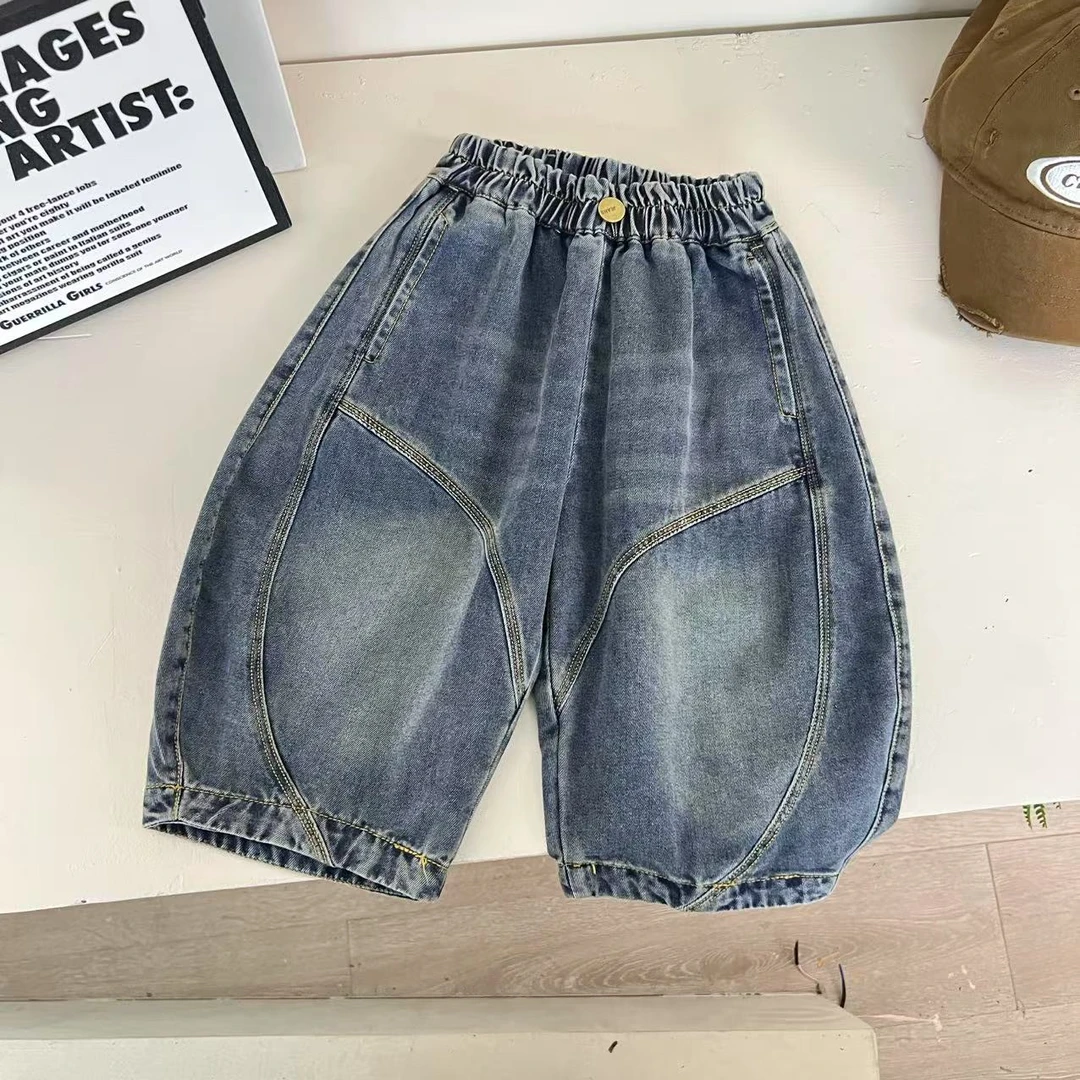 2025年夏季新款儿童短裤休闲百搭宽松时尚洋气80196明线牛仔