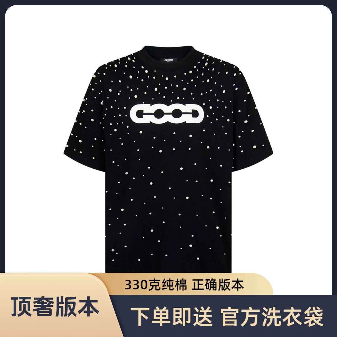 GOODBRAND 2025SS 散乱珍珠轻奢时尚高级感印花DOOG短袖T恤