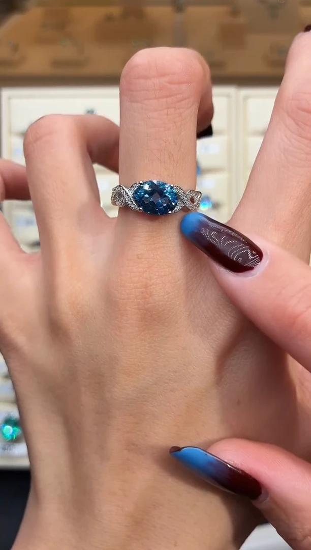 银S925镶嵌戒圈海蓝宝石00000