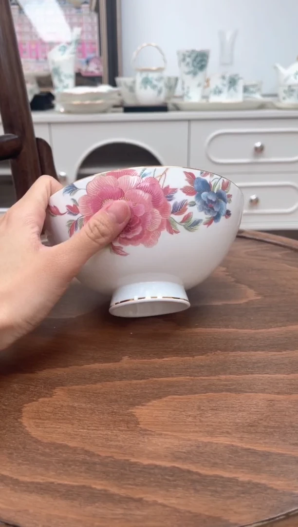 瓷片牡丹高骨骨瓷面碗微瑕不退换