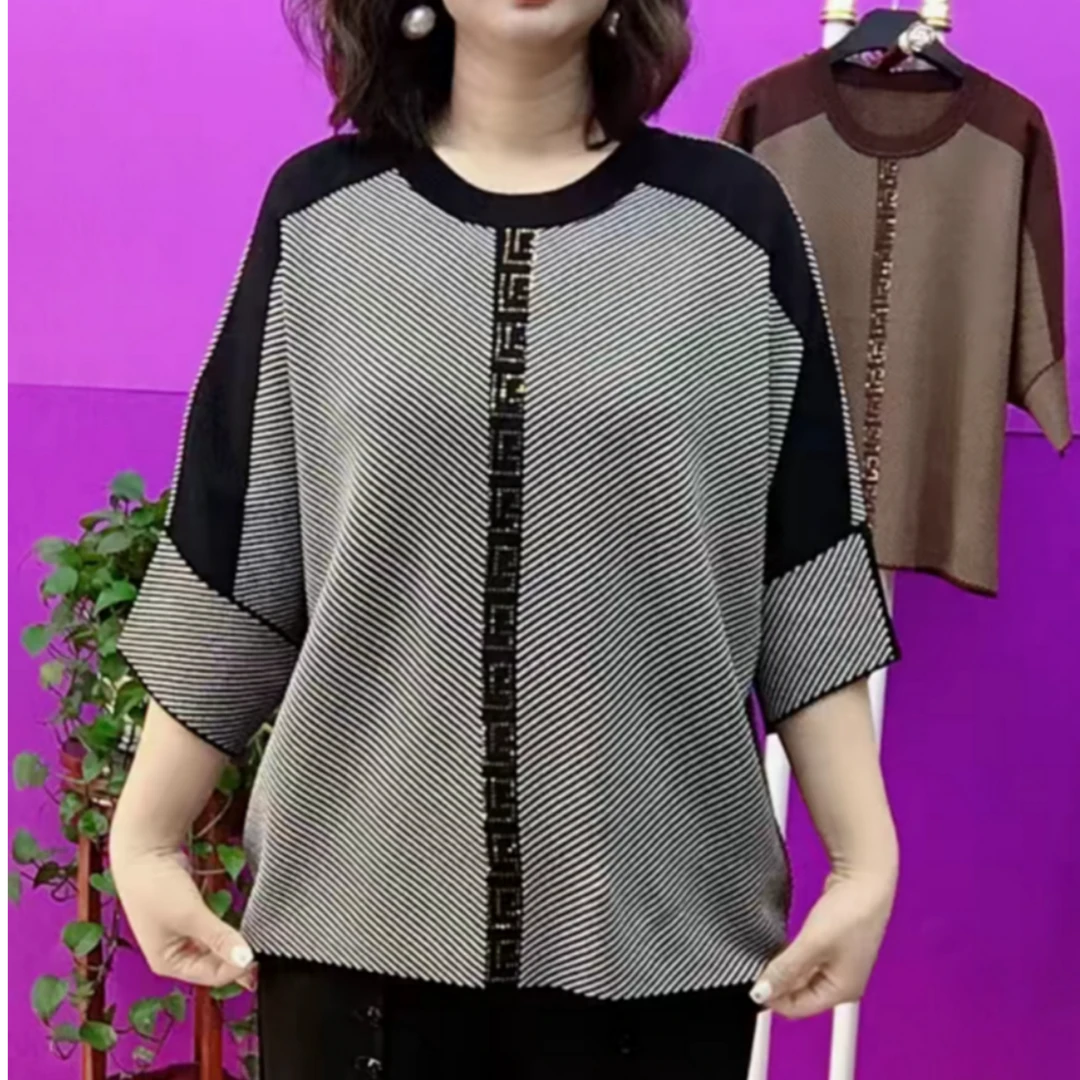 休闲七分袖上衣减龄洋气宽松毛衣2025春夏季新款时尚妈妈百搭小衫