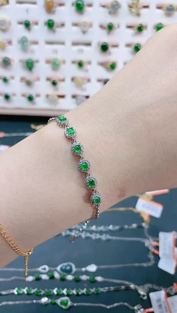 银S925镶嵌手链翡翠天然翡翠