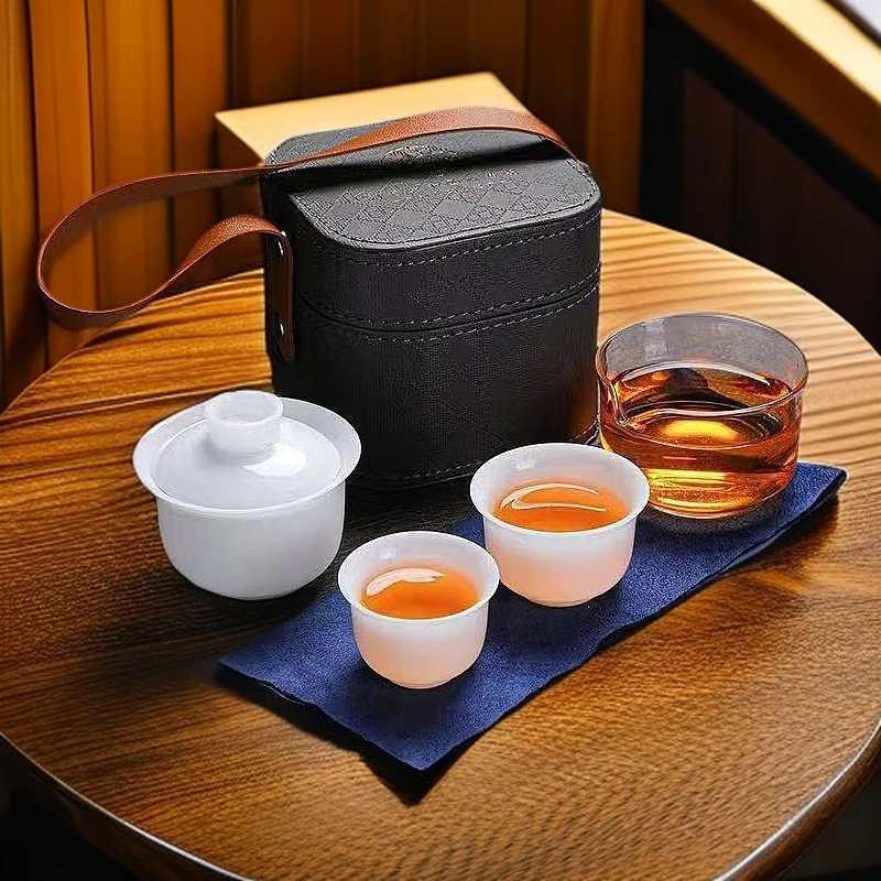 042705冰种玉盖碗+2杯+高硼硅茶海旅行包