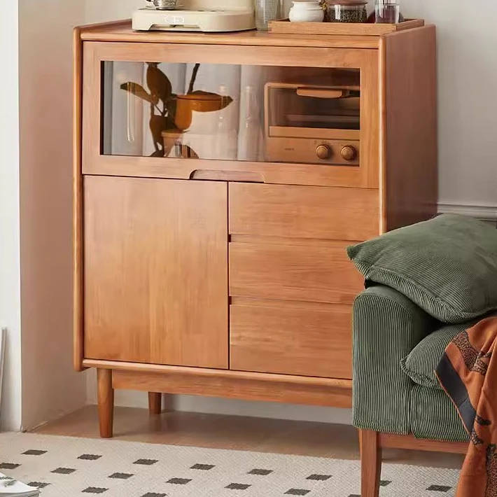 福尊全实木斗柜樱桃木色餐厅边柜小户型碗柜简约靠墙储物柜