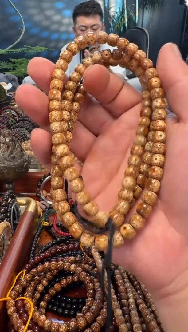 手串星月菩提石*缘虎皮陈籽长串7**