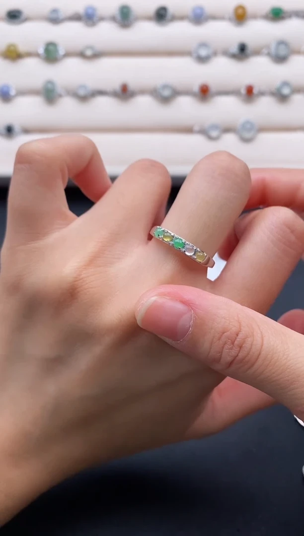 银S925镶嵌戒指翡翠2222222+3