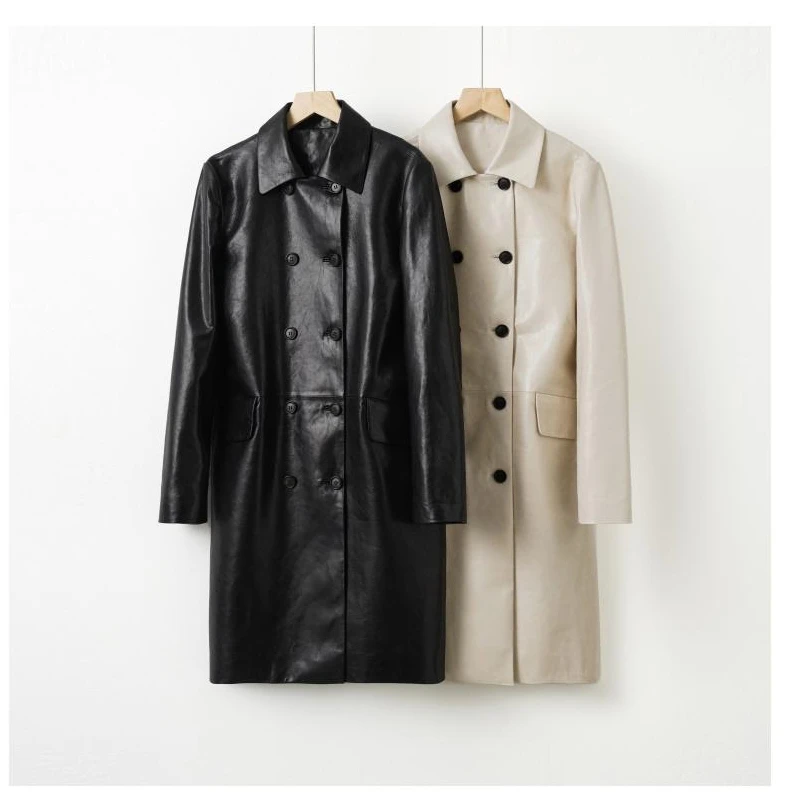 真皮英国進口轻奢气场强大女装皮衣外套女中长小众炸街高级感风衣