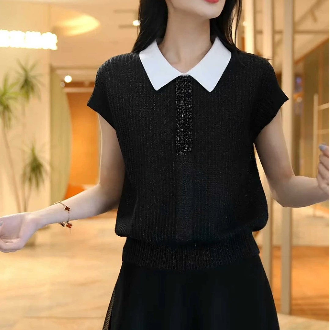 【1118主播推荐】女生百搭春夏经典款上衣女装女时尚针织短袖针织衫