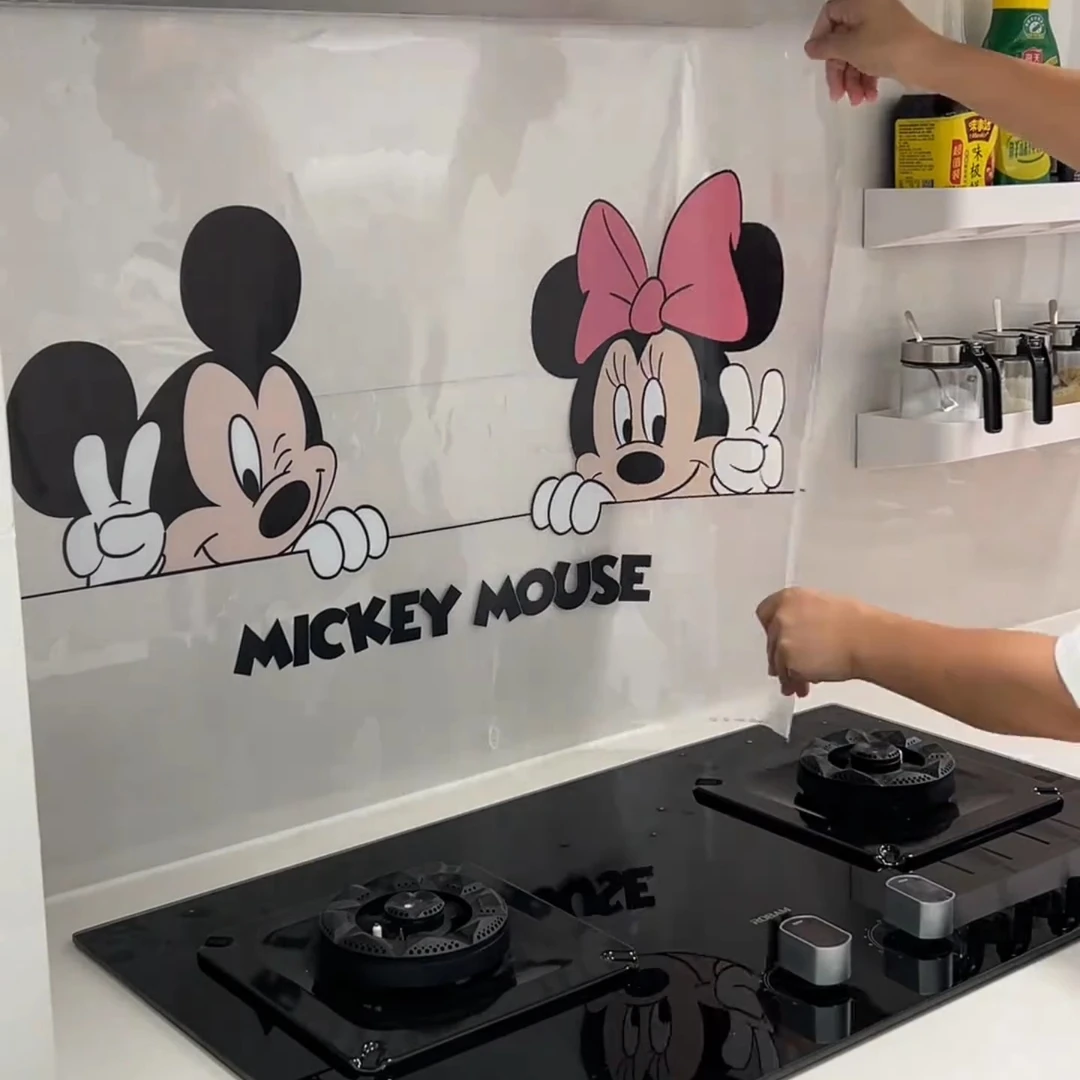 米奇米妮厨房防油烟贴膜耐高温油烟机灶台墙面自粘贴防水壁纸透明
