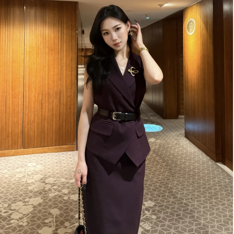 秋季无袖显瘦时尚轻奢气质高腰百搭高级感修身小众设计师西服套装
