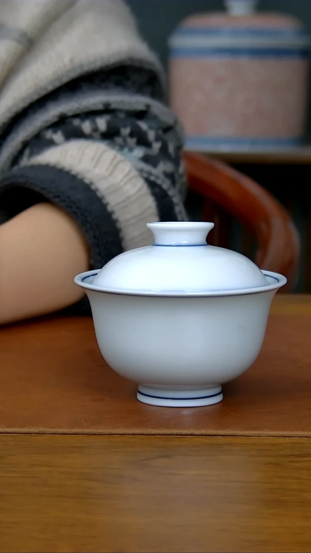 【闪购商品】陶瓷白胎两才盖碗（柴窑）