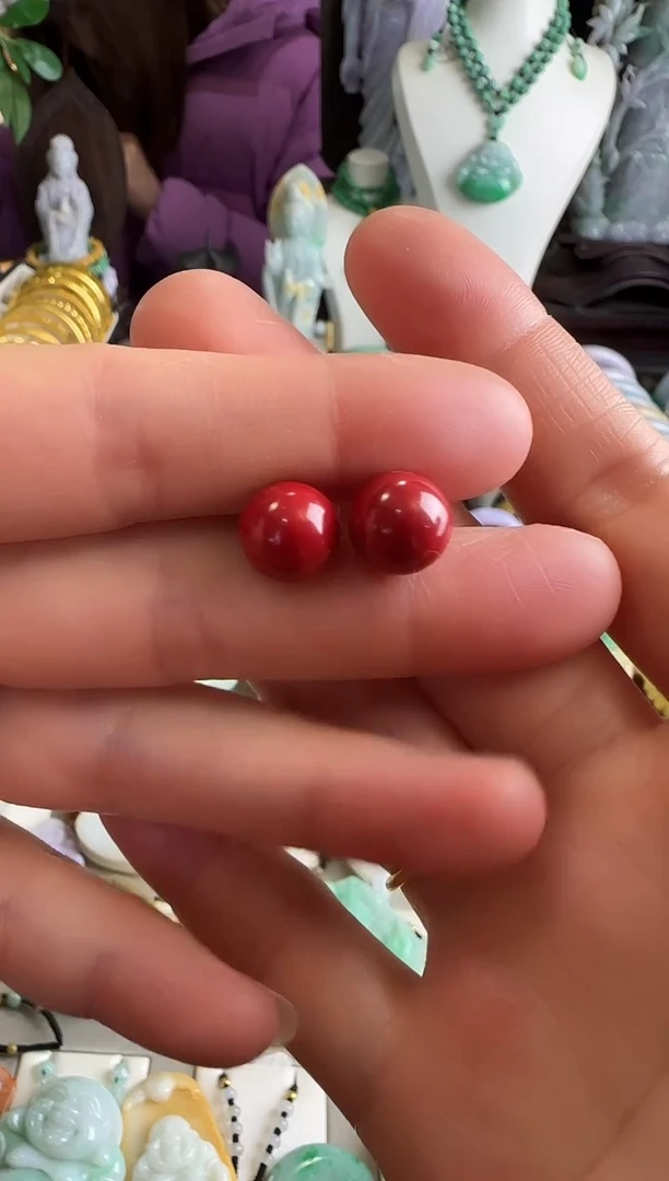 【闪购商品】玛瑙/玉髓耳钉未镶嵌朱砂大