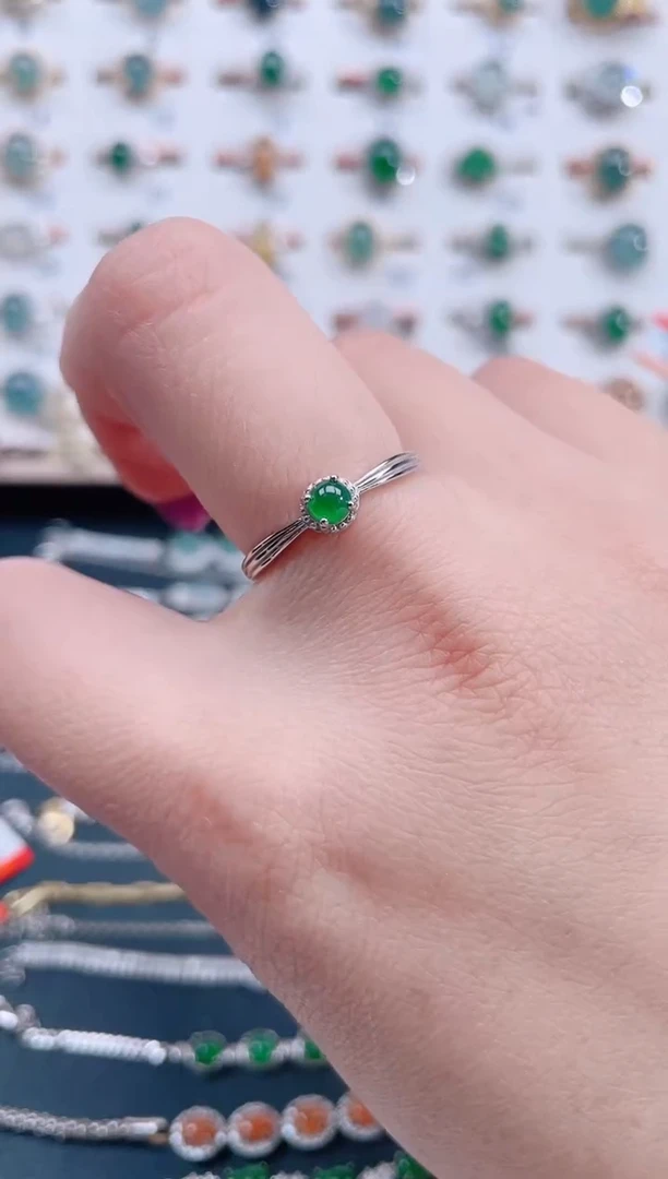 银S925镶嵌戒指翡翠天然翡翠