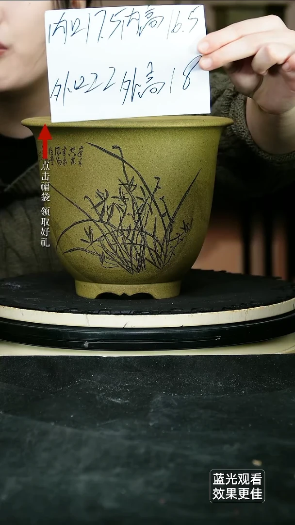 紫砂花盆【孤品大漏】瑕龙骨青砂刻绘小金钟一个无托