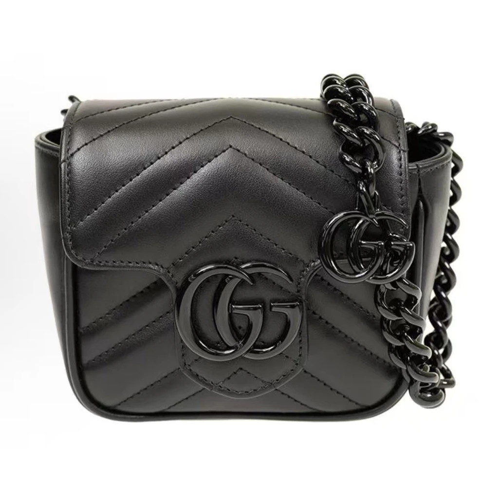 【香港直邮】GUCCI古驰双G徽标菱格纹皮革腰包女款黑色739599