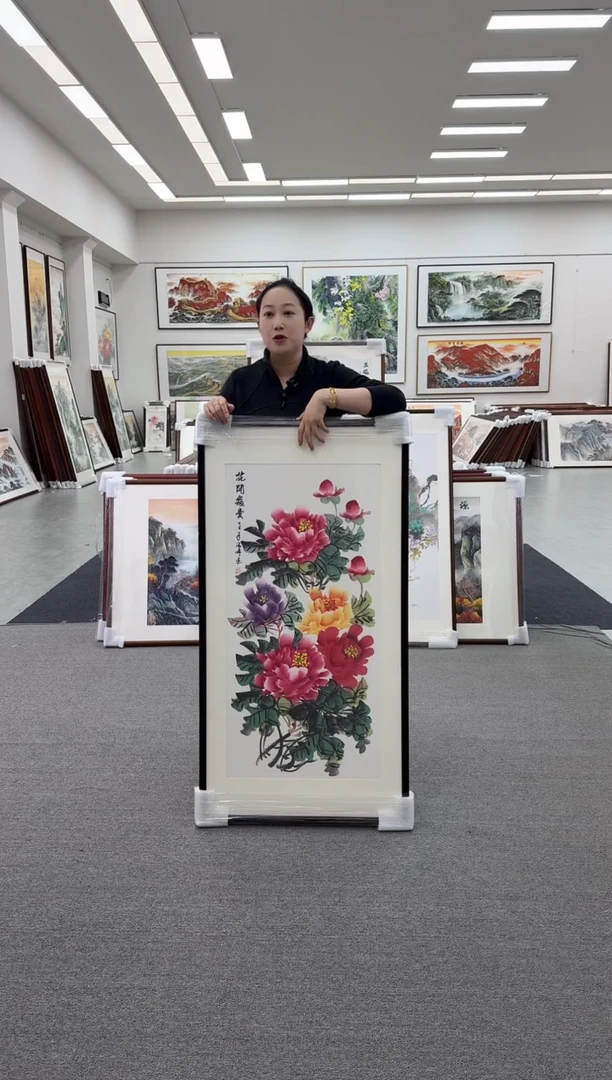 国画手绘 竖幅  花开富贵 125*65