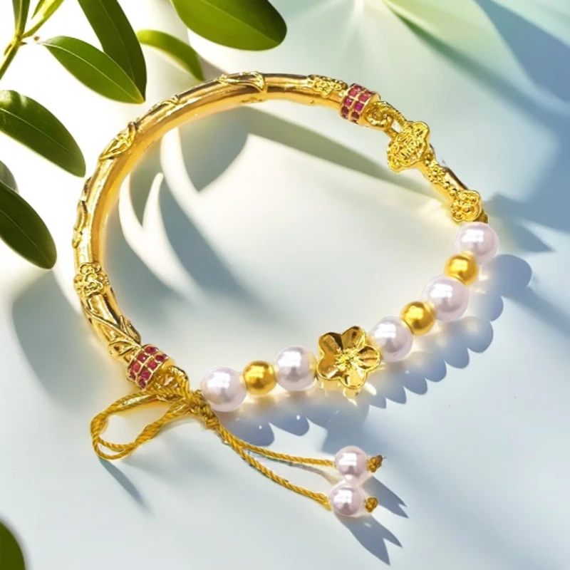 【SG】如意半镯桃花布艺绳手镯 培育红宝