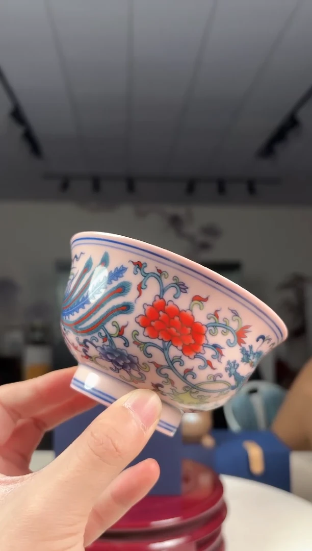 碗陶瓷红稀4.5英寸斗彩龙凤呈祥碗+礼盒