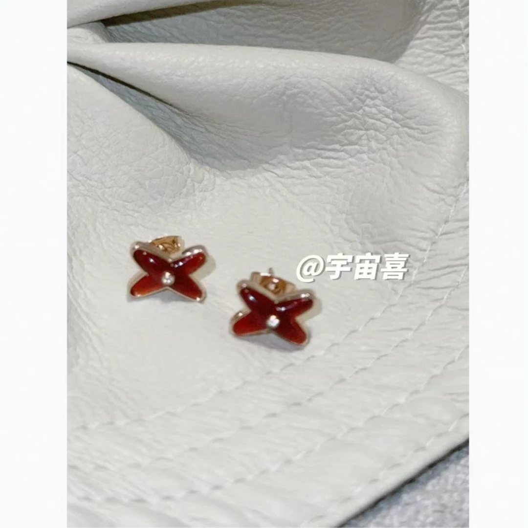 铜合金锆石耳饰  F5-062【红色x石头粉金色底宋慧乔同款耳钉】