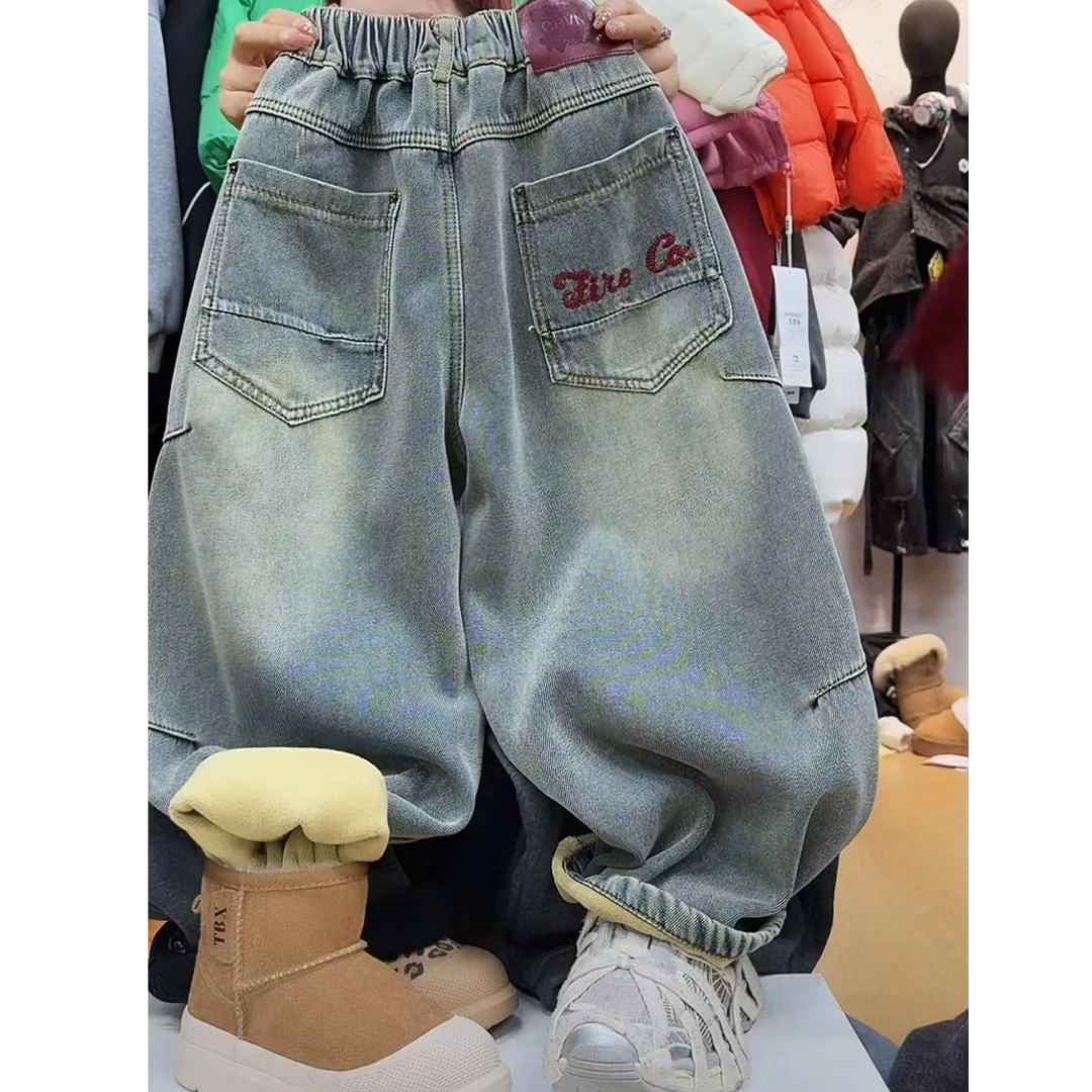 吾 2025【Y】11月12日 儿童时尚潮酷加绒蓝色韩版牛仔裤7035-