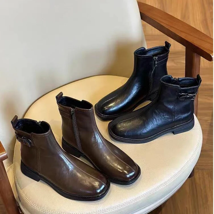 829-5B  新款时尚百搭方头时装靴加绒
