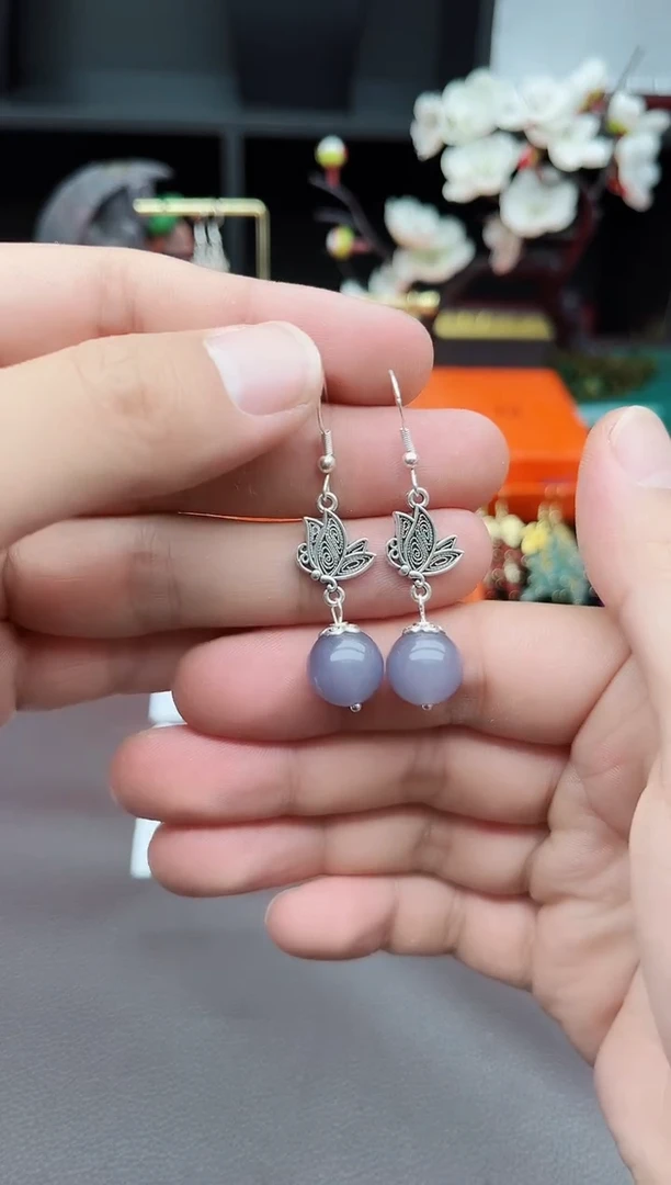 玛瑙/玉髓耳钉银S925镶嵌231000