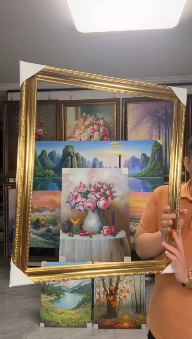 油画闪购纯手绘油画金色框子50*60