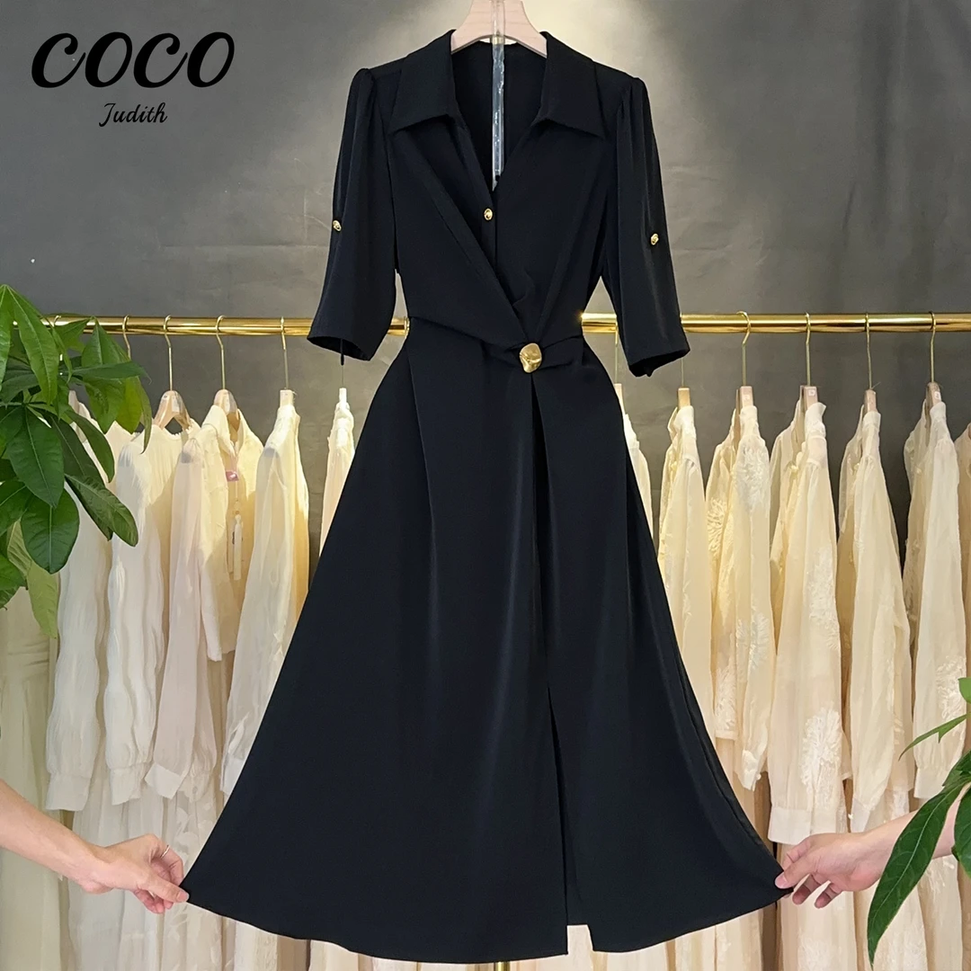 现货【RG1073】2025年新款显瘦时尚收腰赫本风夏季修身连衣裙