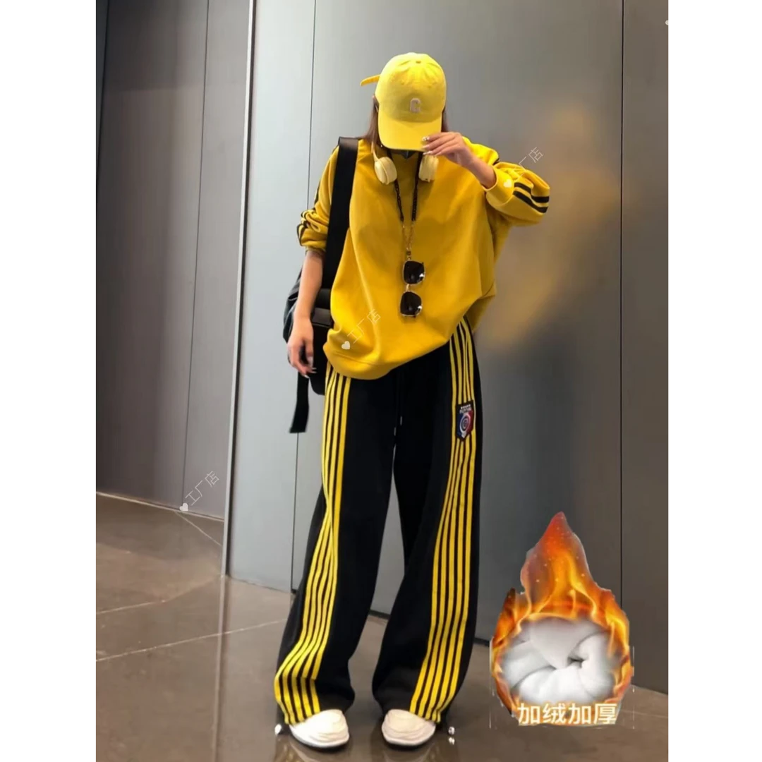 （工厂店）秋冬新款简约休闲宽松拼条运动套装（加宝宝绒）