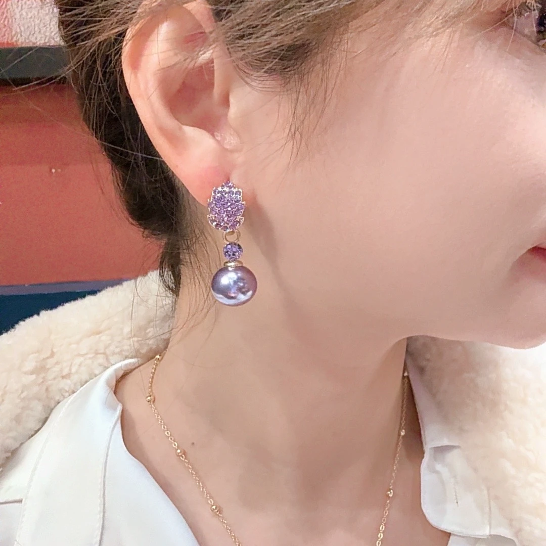 舒啸 铜合金耳饰 时尚百搭紫色珠珠优雅气质耳环高级轻奢耳饰229