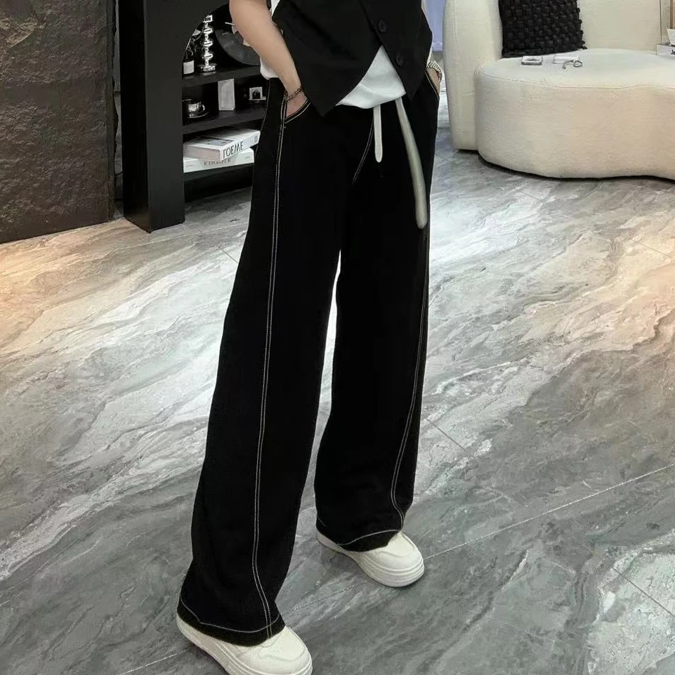 2330夏季新款【有口袋】高腰松紧腰休闲牛仔香蕉阔腿裤