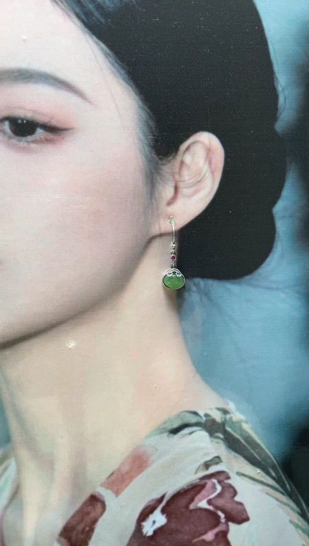 【闪购商品】和田玉耳饰银S925镶嵌0027