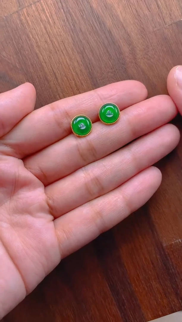 银S925镶嵌翡翠耳饰平安扣耳钉