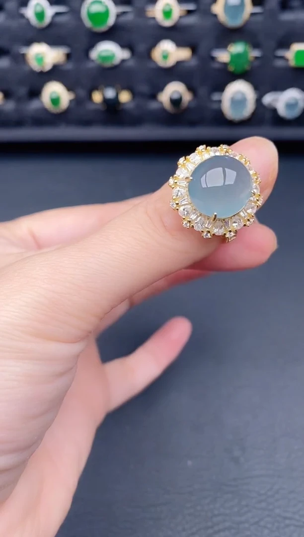 银S925镶嵌戒指翡翠天然a货翡翠389