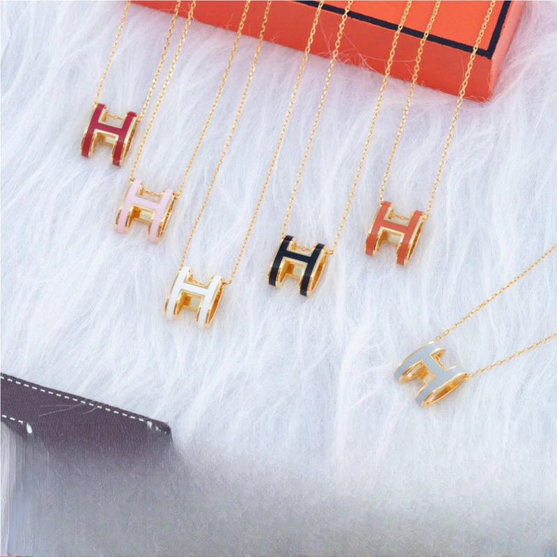 链子925银 H项链大号迷你玫瑰金珐琅女轻奢吊坠高级感小众锁骨链