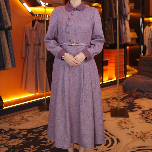 【赫尔温】设计款树莓紫时尚收腰显瘦连衣裙DHZFF53006