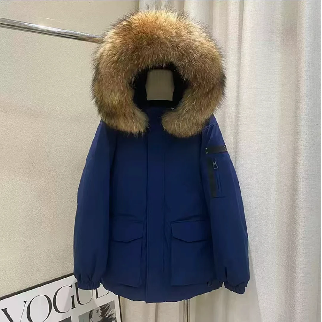 4640情侣款毛领工装派克连帽羽绒服